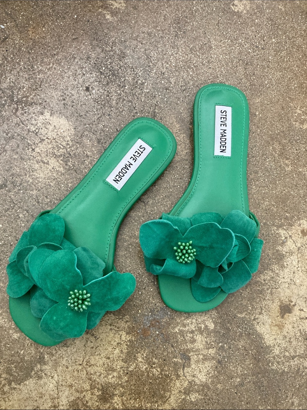 Steve Madden Emerald Green Floral Slide Mules